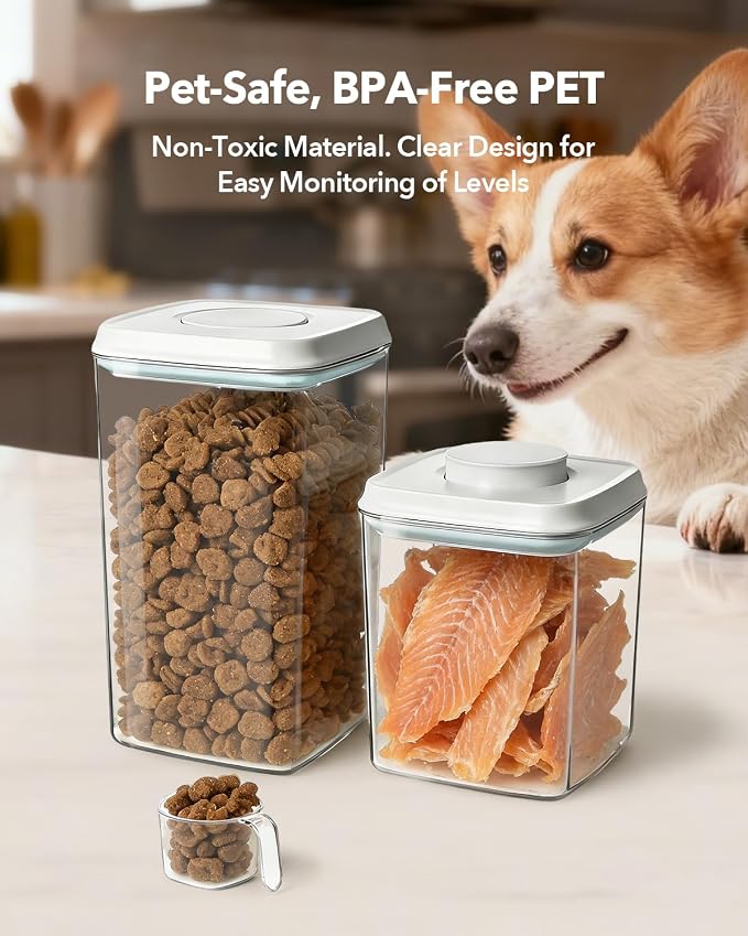 Dog Food Storage Containers Set with One-Touch Lid, (2 × 4.22 QT / 4.0 L) BPA-Free Cat Food Storage Container，Stackable Durable PET with 130ml Scoop, for Kibble & Treats Organization - Image 2