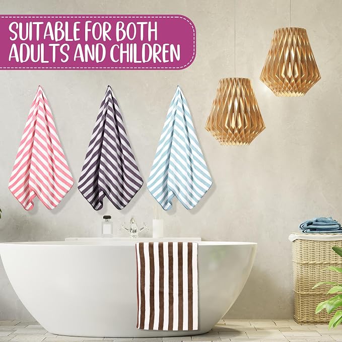 SmoothNovelty 18 Pack Microfiber Bath Towels Bulk 27'' x 60'' Oversized Size Bath Towel Highly Absorbent Extra Large Soft Drying for Beach Shower Summer Salon Sport Gym Party (Stripes,Multicolor) - Image 5