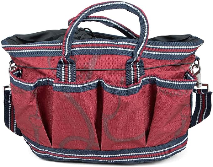 Jeffers Poplar Head Grooming Bag – Horse Grooming Organizer Tote with Pockets for Brushes, Tools, Clippers, Shampoo, Detangler – Stable Barn Kit Carrier for Horses, Pets, Merlot Snaffles & Irons by Jeffers