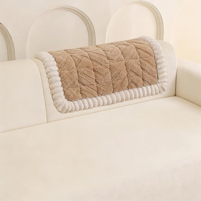 STACYPIK Arm Headrest Cover Washable, Modern Khaki Couch Cover for Dogs, Thick Fuzzy Sofa Cover Plush Armchair Arm Rest Slipcovers Couch Protector for Pets, Non Slip Dog Mat Sofa Slipcover-35.4X35.4IN - Image 2