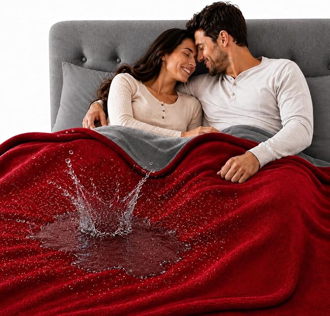 The Original Good-Time Red/Gray Waterproof Blanket MidSize 60x40 | 100% Leakproof for Messy Moments, Pets and Spills, Machine Wash & Dry by TOP+Waterproof+Blanket