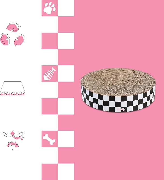 CSR1010F Nelson 20.13" Modern Cardboard Round Bowl Cat Scratcher with Catnip, Checkered - Image 8