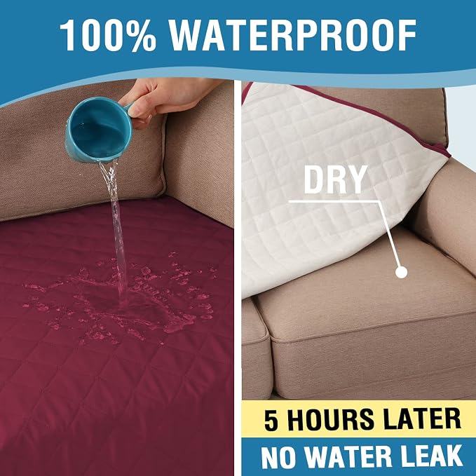 H.VERSAILTEX Couch Cover for Dogs Washable 100% Waterproof Sofa Cushion Cover Dog Bed Cover Non-Slip Pet Blanket for Sofa Cushion Protector, 35" x 62", Burgundy - Image 4