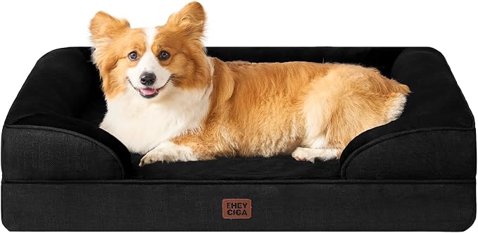EHEYCIGA Orthopedic Dog Beds Large Sized Dog, Waterproof Washable Pet Bed | Non-Slip Bottom and Egg-Crate Memory Foam Dog Couch Bed with Washable Removable Cover, Black by EHEYCIGA