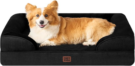 EHEYCIGA Orthopedic Dog Beds Large Sized Dog, Waterproof Washable Pet Bed | Non-Slip Bottom and Egg-Crate Memory Foam Dog Couch Bed with Washable Removable Cover, Black by EHEYCIGA