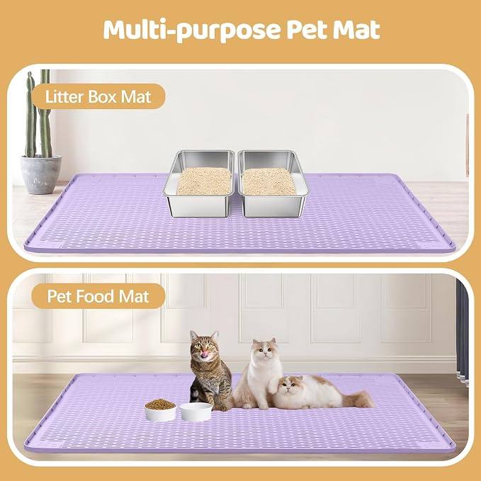 Silicone Cat Litter Mat for Litter Box 50”x35” Large Cat Mat, Purple | Waterproof, Non-Slip, Leak-Proof Rug Mat with Lip, Easy to Clean, Extra Large Litter Catcher Mat for Floor - Image 6