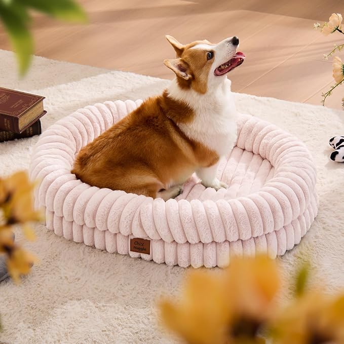 ChiXnuggle Orthopedic Dog Bed, Washable Cover, Faux Fur Bolster Pet Couch | waterproof,egg crate foam,non-slip bottom,for large dogs,pink,35*28*7,dog sofa - Image 3