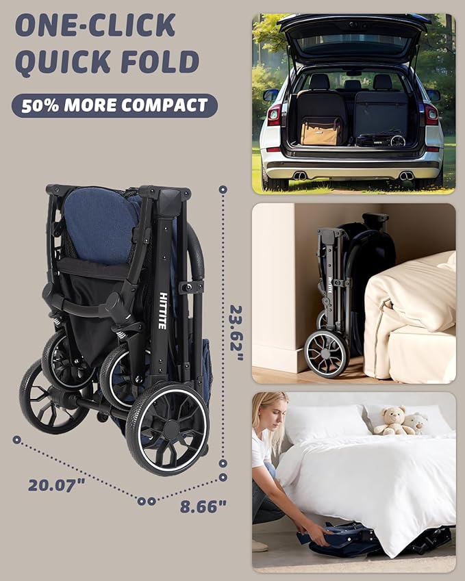 HITTITE Pet Stroller with Weatherproof Cover, All-Terrain 4-Wheel Cat & Dog Stroller with Adjustable Canopy, Foldable Dog Strollers with Storage Basket for Small to Medium Dogs Up to 55 lbs.
