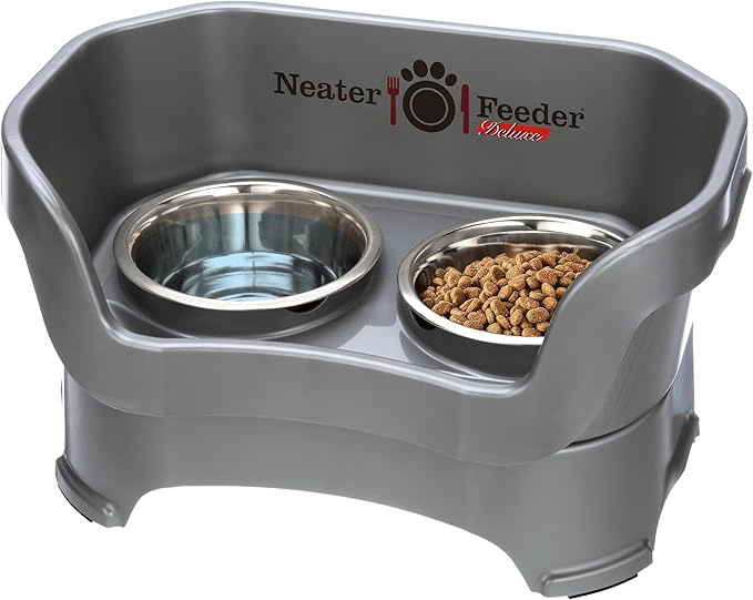Neater Pet Brands Neater Feeder Deluxe Mess Proof Dog Bowls Elevated for Medium Dogs 19-40 lbs, Made in USA, No Spill Raised Dog Food Bowl Stand Feeding Station, Food and Water Bowl Set, Gunmetal by NeaterPetBrands