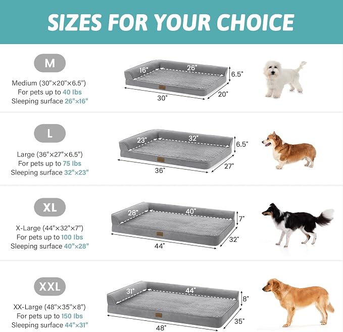 COZY KISS Orthopedic Dog Bed for Extra Large Dog 44x32 inch, XL Pet Sofa, Bolster Foam Bed with Sides, Non-Slip and Egg-Crate Big Dog Couch Bed with Washable Removable Cover, Grey - Image 3
