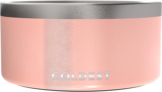Coldest Dog Bowl - Anti Rust Metal, Non Slip, 3 Layers Insulated Stainless Steel Dog Bowls - Spill Proof & Heavy Duty - Water Bowl for Dogs, Cats, Dish Washer Safe (200 oz, Forever Pink Glitter) by Coldest