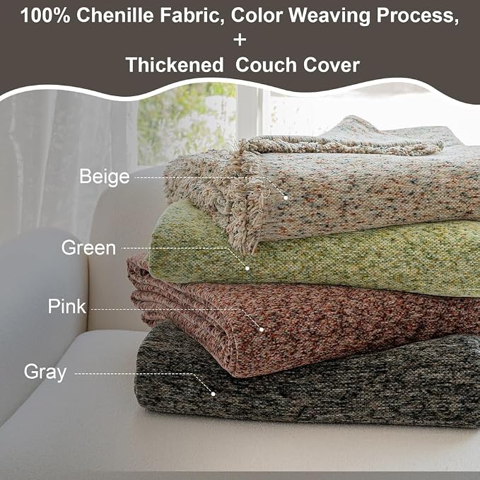 ROOMLIFE Gray Couch Cover Boho Sofa Covers for 3 Cushion Couch Washable, Furniture Protector Sofa Couch Cover for Dogs, Soft Chenille Sofa Slipcover, Couch Throw Blankets with Tassels 71 '' X 134'' - Image 6