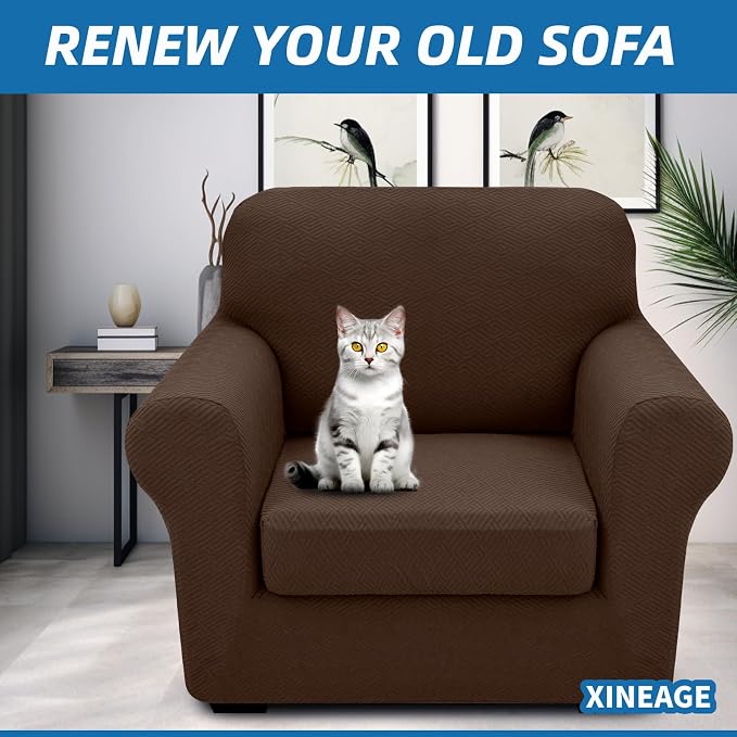 XINEAGE 2026 New 2 Pieces Chair Covers with Arms Super Stretch Chair Slipcover for Living Room Pet Dog Universal Slip Cover Anti Slip Armchair Furniture Protector (Coffee), 31"-46"(1 Cushion) - Image 4