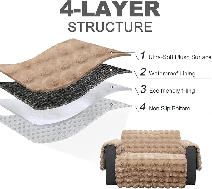 Plush and Fuzzy Shaggy Couch Cover, Dog Pad Faux Fur Sofa Cover, Water Resistant Slipcover, Non-Slip Furniture Protector for Kids,Dogs,Cats.(Light Brown-Bubble, Small-XL Chair) - Image 4
