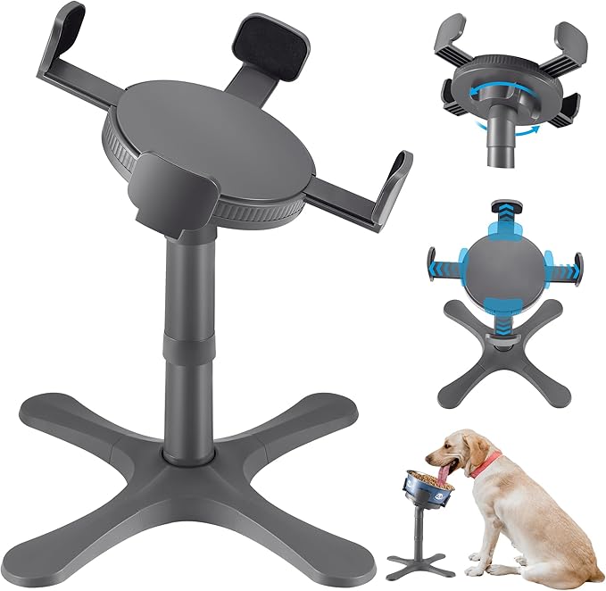 Dog Bowls,Elevated Adjustable Dog Bowl Stand with 3 Heights & Tilted Feeding Design, Raised Stand Compatible with Medium & Large Breeds(1 Pack) Grey by KMXASP