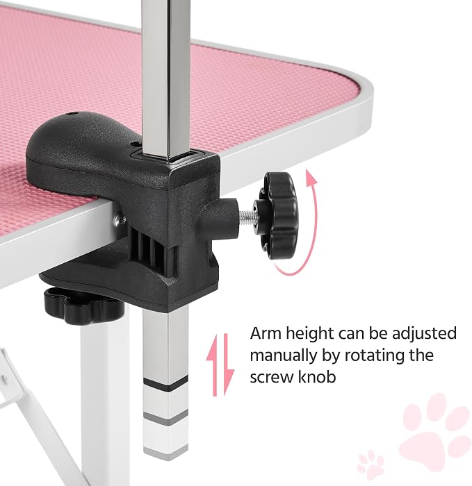 Yaheetech 36'' Dog Grooming Table, Adjustable Pet Foldable Grooming Table w/Double Loops/Mesh Tray Maximum Capacity Up to 220lbs, Pink - Image 6