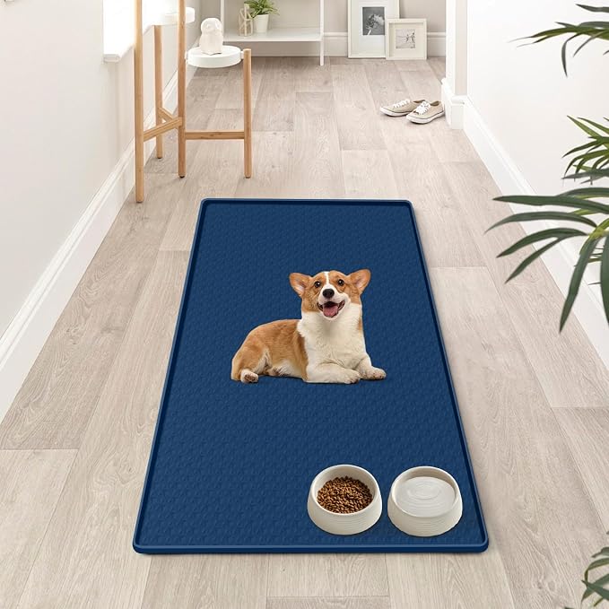 Dog Food Mat 51''x25.6'' Extra Large Dog Mat for Food and Water,Blue | Silicone Dog Bowl Mat with Raised Edge, Waterproof Non-Slip Pet Feeding Mat for Floors, fit for Dog Cat Bowls - Image 6