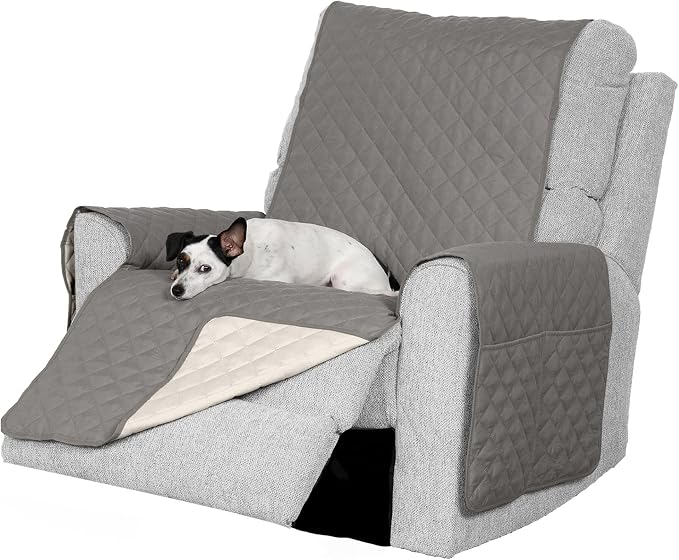 Furhaven Water-Resistant & Reversible Recliner Chair Cover Protector w/ Side Pockets for Dogs, Cats, & Children - Two-Tone Pinsonic Quilted Living Room Furniture Cover - Gray/Mist, Recliner by FurHaven