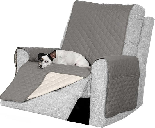 Furhaven Water-Resistant & Reversible Recliner Chair Cover Protector w/ Side Pockets for Dogs, Cats, & Children - Two-Tone Pinsonic Quilted Living Room Furniture Cover - Gray/Mist, Recliner by FurHaven
