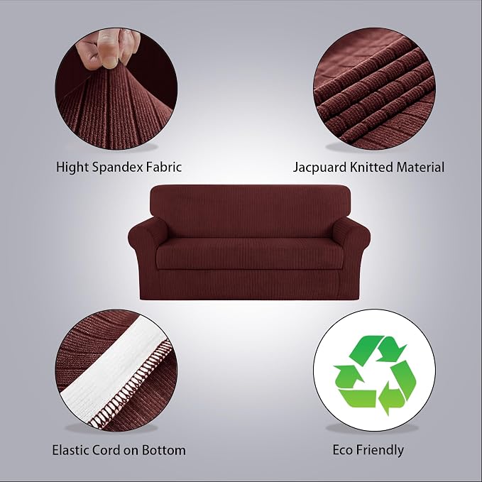 Sofa Cover Stretching Skid Resistance Couch Cover for Pets Washable, Thick and Durable Soft High Spandex Striped Pattern Sofa Covers, Form Fitted Sofa Slipcover(Sofa, Burgundy) - Image 2