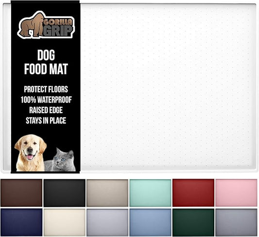 GORILLA GRIP 100% Waterproof Raised Edge BPA Free Silicone Pet Feeding Mat, Dog Cat Food Mats Contain Spills Protects Floors, Placemats for Cats and Dogs Water Bowl, Pets Accessories 18.5x11.5 White by Unknown