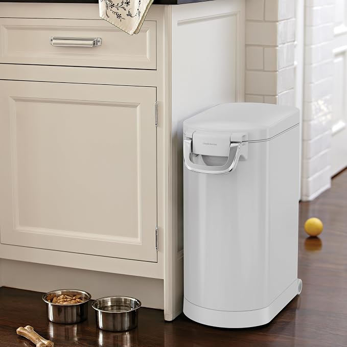 simplehuman Large Pet Food Storage Container, Holds 30-35 lb / 14-16 kg of Dry Dog Food, Cat Food, or Bird Seed, Airtight Lock-Tight Lid with Magnetic Scoop, BPA-Free, White Steel - Image 6