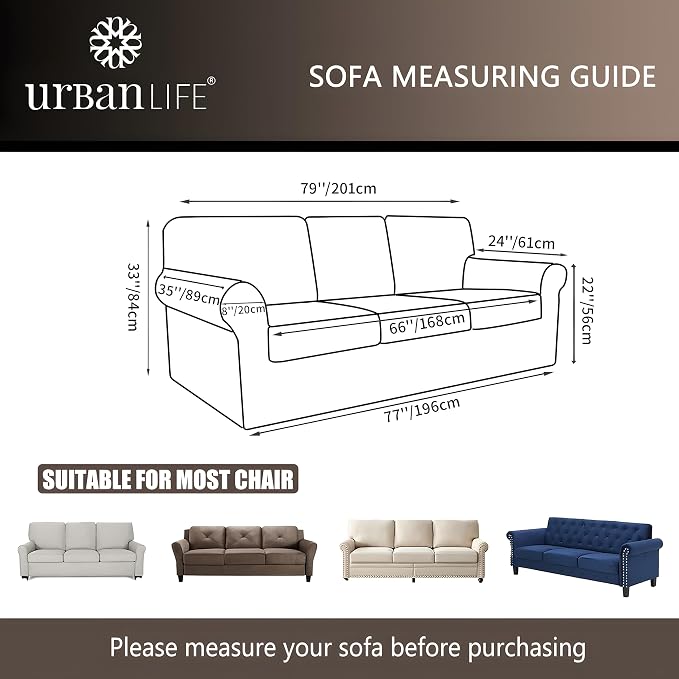 URBANLIFE 4-Piece Stretch Sofa Covers for 3 Cushion Couch, Dusk Blue Gray | Super fitted spandex slipcovers for couches. Non-slip elastic bottom. Machine washable furniture protector for kids & pets. - Image 3