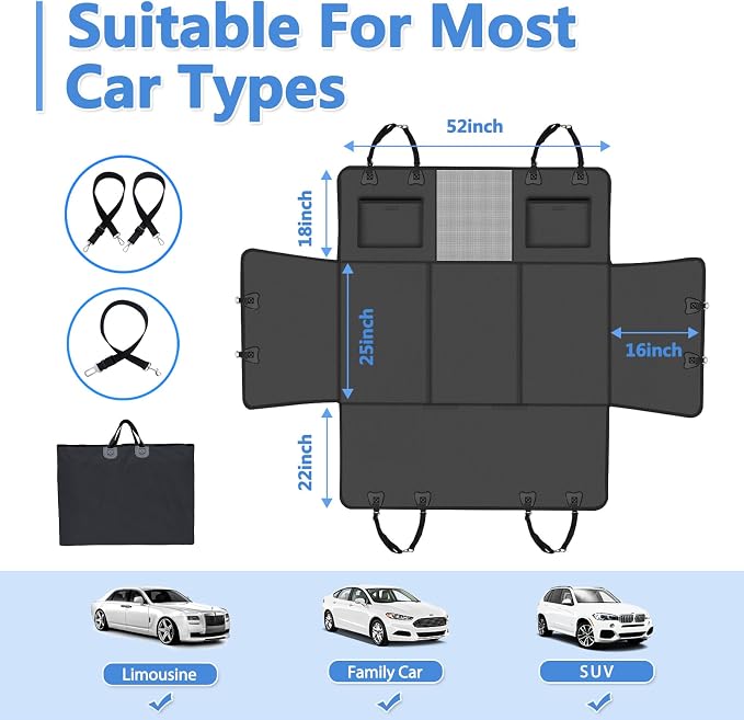 Hard Bottom Dog Car Seat Cover for Back Seat – Waterproof Nonslip Hammock Extender for Trucks & SUVs, Heavy Duty Pet Protector, Black Faux Leather - Image 6