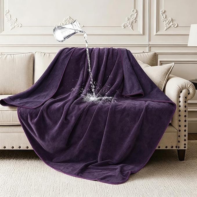 LOOBANI Waterproof Blanket for Couch, Reversible Leakproof, 40"x60" | Pet Blanket for Large Dogs, Soft Flannel & Coral Fleece, Sofa Blanket, Stain-Proof for Bed Cover, Travel, Deep Purple by LOOBANI