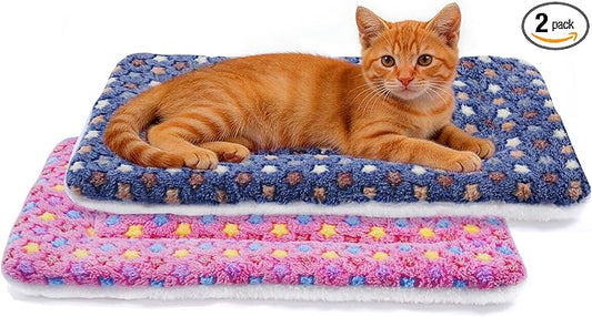 Mora Pets Cat Bed Dog Crate Pad Ultra Soft Pet Bed with Cute Star Print Washable Reversible for Small Dogs 14 x 17.5 inch 2 Pack Pink and Dark Blue by MoraPets
