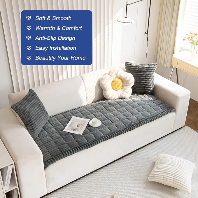 New Thick Sofa Covers Washable - Soft Corduroy Universal Sofa Cover 2 3 4 Seater, Non-Slip Couch Cover, Couch Seat Covers Sofa Slipcovers Furniture Protector for Living Room (Dark Grey, 70x180cm) - Image 5