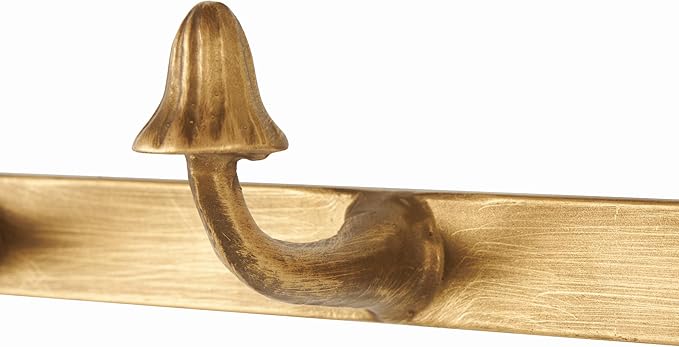 Deco 79 Metal Mushroom Home Wall Hook 8 Hanger Coat Hooks, Set of 2 Hooks 23", 13"W, Gold - Image 3