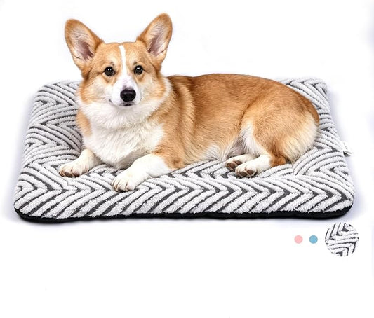 Mora Pets Washable Dog Crate Pad Soft Dog Kennel Bed Crate Mat for Small Medium Dogs, Puppies & Large Cats Flat Pet Bed with Anti-Slip Bottom for Cage & Carrier Sleeping Chevron Grey 30 x 19 by MoraPets