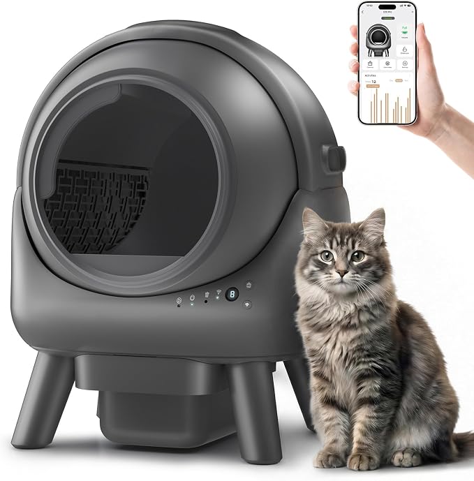 Automatic Litter Box, Self Cleaning Litter Box for Multiple Cats, Smart APP Control & Dual Safety Sensors, 15-Day Large Capacity Waste Bin, Odor Control, Includes Trash Bags,Gray by Beokeo
