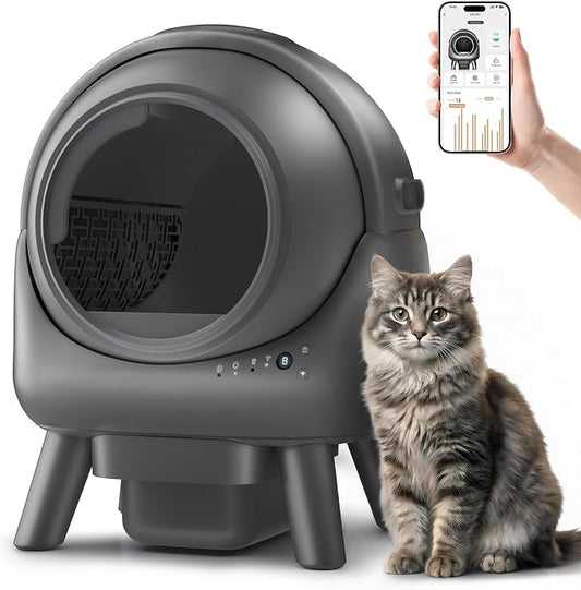 Automatic Litter Box, Self Cleaning Litter Box for Multiple Cats, Smart APP Control & Dual Safety Sensors, 15-Day Large Capacity Waste Bin, Odor Control, Includes Trash Bags,Gray by Beokeo