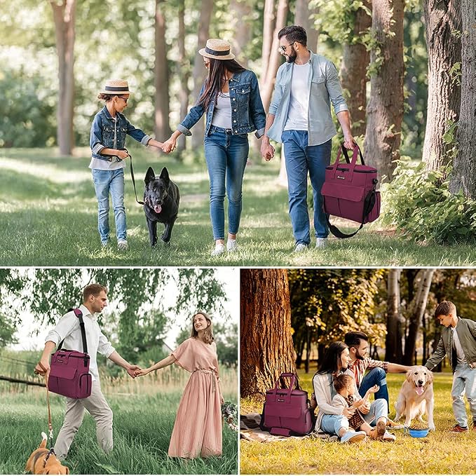 Modoker Weekend Dog Travel Bag with 2 Food Bags, 2 Bowls and Mat,Rose Red | Dog Travel Accessories Organizer for Camping and Road Trips with Roomy Storage, Multiple Pockets and Water-Resistant Oxford - Image 6