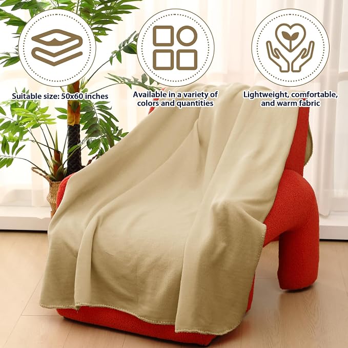 Newwiee 12 Pcs Bulk Fleece Throw Blankets 50'' x 60'' Oeko-tex Standard 100 Certified for Outdoor Wedding Guest Blankets Donation Homeless Sleepover Lap Pet Sofa, All Seasons Use (Khaki) - Image 6