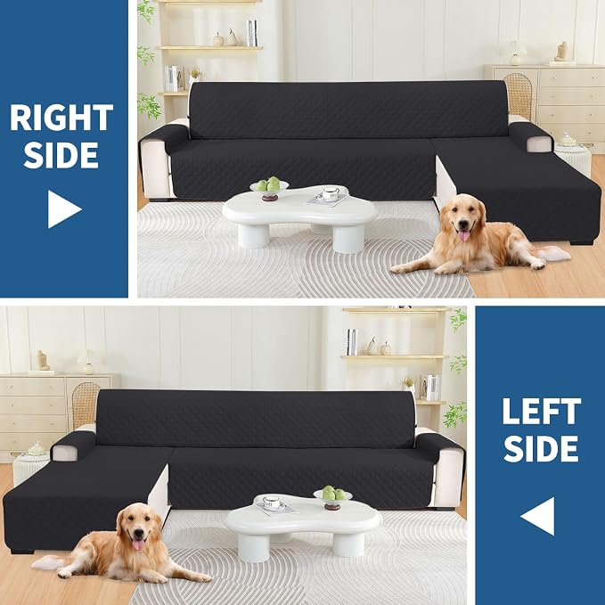 Waterproof Sectional Couch Covers for Dogs, Reversible L Shaped Couch Cover, Sectional Couch Covers L Shape for Pets Dog Cat, Quilted Sofa Covers Washable Sectional (Large, Black) - Image 5