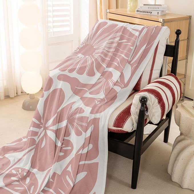 Erosebridal Boho Floral Couch Cover Pink Flower Sofa Cover 71" X 91" Abstract Retro Minimalist Sofa Protector for Pet Cats Kids Vintage Art 70S Modern Washable Couch Protector, Non Slip - Image 3