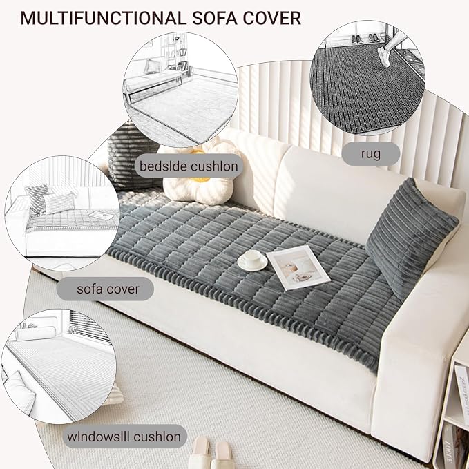 Pet Couch Cover Dogs Washable Non-Slip Couch Protector Fuzzy Dog Sofa Covers for 3 Cushion Dog Friendly Couch Protector Mat for Couches and Sofas Dark Gray, 27.6 x 70.9 - Image 4