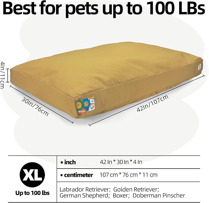 Sytopia 42 Inch Canvas Outdoor Dog Bed for Extra Large Dogs, Durable Dog Bed with Waterproof Machine Washable Removable Cover, Indoor Patio Pet Pad for Crate, Yellow - Image 7