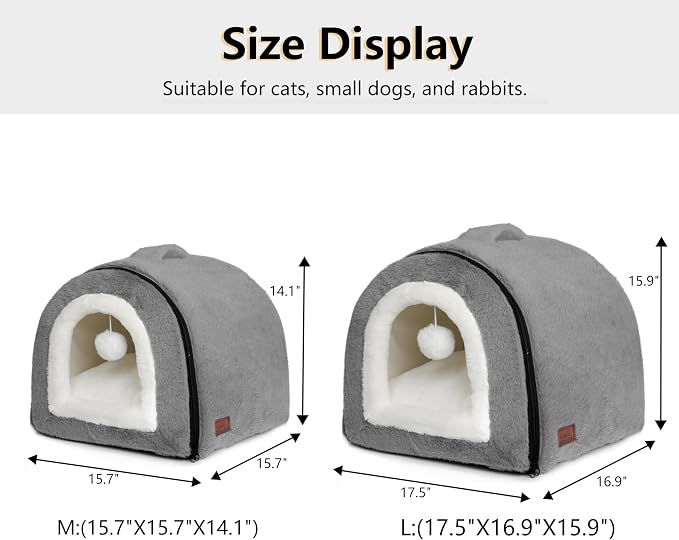 Cat Bed for Indoor Cats，Foldable cat cave，Anti-Slip & Water-Resistant Bottom，cat Houses for Indoor Cats or Small Dogs, Kitten Tent, Rabbit Bed，2 in 1 pet Bed (Dark Grey) - Image 6