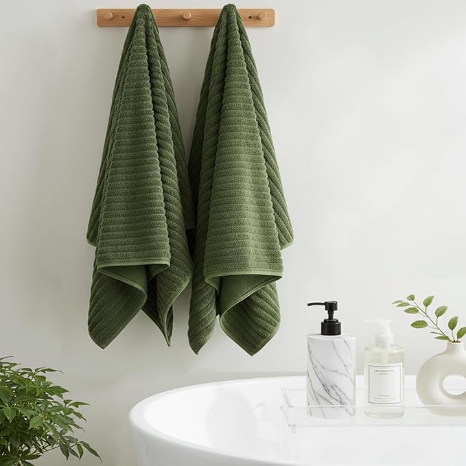 4 Piece Bath Towels, 30"x60" Microfiber Towels Set, Olive Green | Large Bathroom Towels, Soft Touch, Highly Absorbent, Quick Dry, Lint Free, Long-Lasting, Family Use, Guest Bath & Daily Use - Image 3
