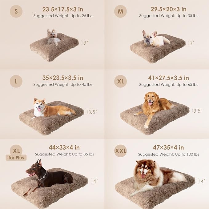 EHEYCIGA Fluffy Dog Crate Bed, Plush Extra Large Plus Dog Pillow, Camel | Xlarge Calming Anti Anxiety Plush Faux Fur Mat for Large size dogs, Washable Soft Warm Plus Dog Pad with Non-Slip Bottom - Image 2