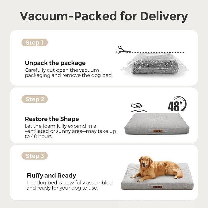 Sytopia Outdoor Dog Bed, 36" XL Orthopedic Dog Bed for Extra Large Dogs (55 lbs), Durable Waterproof Pet Bed, Heavy Duty Dog Crate Pad, Washable Removable Cover, Anti-Slip Bottom, Light Gray - Image 7