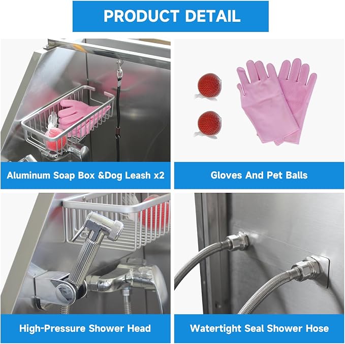 Dog Washing Station 50" Dog Grooming Tub with Right Stair& Faucet, Stainless Steel Dog Bathing Station for Home,Dog Bathtub for Large,Medium,Small Pets - Image 6