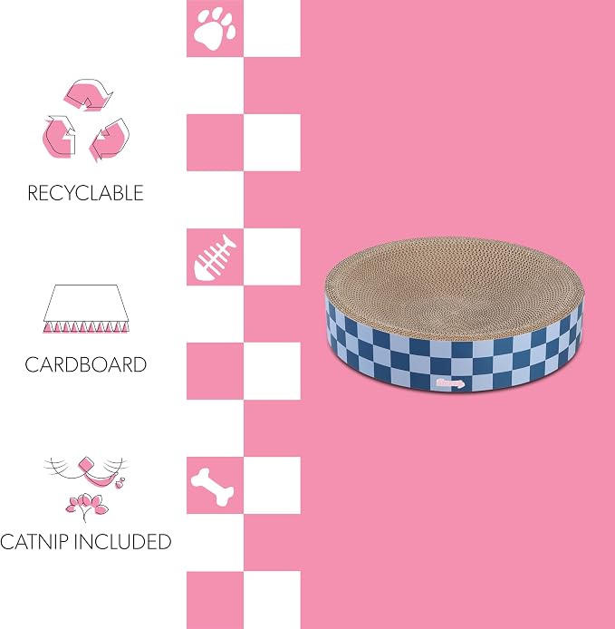 CSR1010B Nelson 20.13" Modern Cardboard Round Bowl Cat Scratcher with Catnip, Blueberry - Image 4