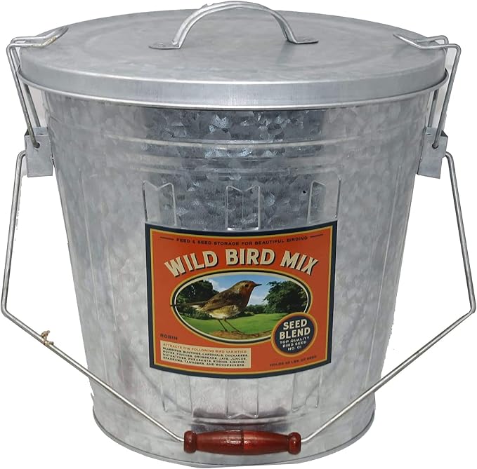 Audubon Woodlink Galvanized Steel Rustic Farmhouse Bird Food and Seed Locking Storage Bucket Bin with Scoop, Holds up to 16.5 Quarts or 25 Pounds by Woodlink