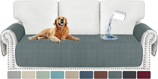 MAXIJIN Waterproof Couch Cover for Dogs Washable, Quilted Sofa Seat Covers Washable for 3 Cushion Couch, Non-Slip Pet Friendly Furniture Protector with Side Pockets (Sofa, Dark Gray) by MAXIJIN