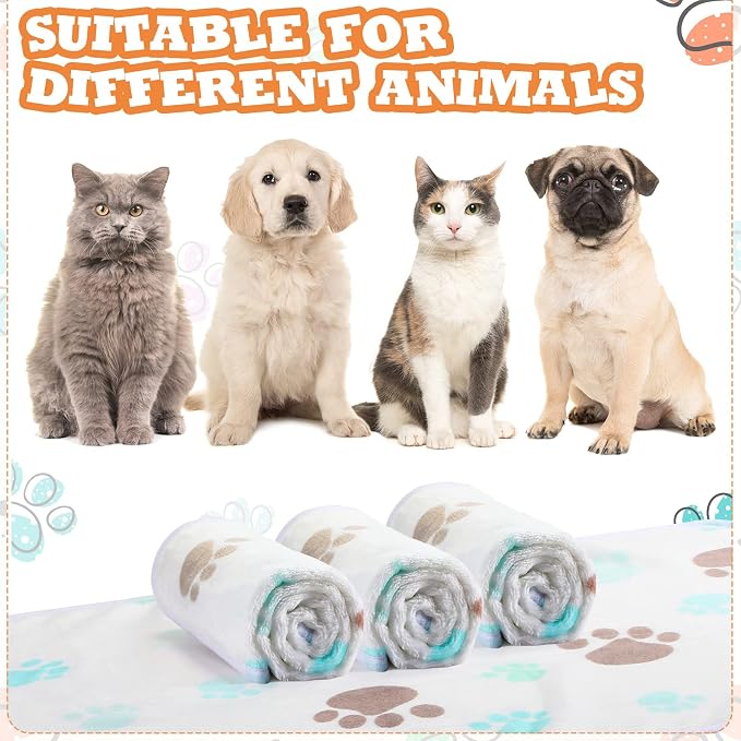 Tatuo 4 Pack Fleece Dog Blankets for Puppy Cats Multi-Size Sleep Mat for Pet Guinea Pig Soft Washable Warm Crate Bed Puppy Teething Toys Print Pattern Blanket Indoor(Milky White,24 x 16 Inch,Paw) - Image 6